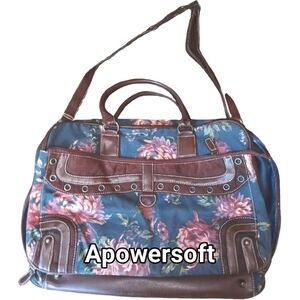 1990s Blue Floral Canvas Travel Bag
